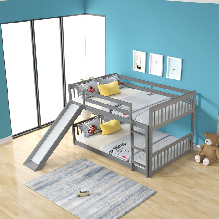 Full over Full Bunk Bed with Slide and Ladder - Gray