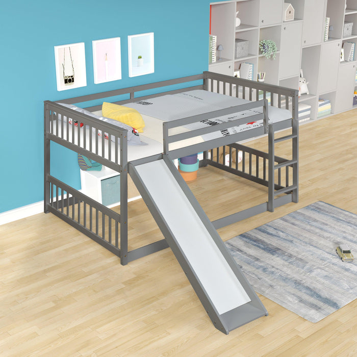 Full over Full Bunk Bed with Slide and Ladder - Gray