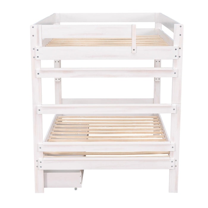 Full over Full Wood Bunk Bed with 2 Drawers - White