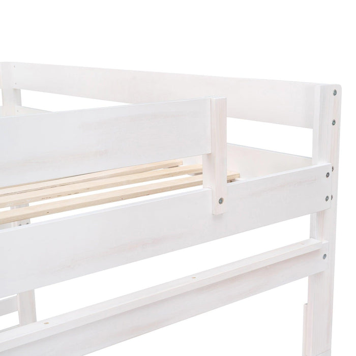 Full over Full Wood Bunk Bed with 2 Drawers - White