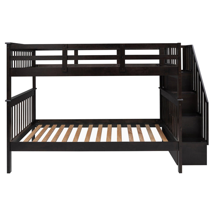 Full over Full Bunk Bed withStorage Staircase and Guard Rail - Espresso