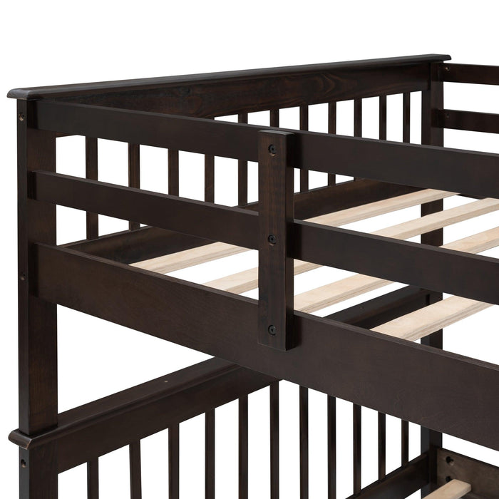 Full over Full Bunk Bed withStorage Staircase and Guard Rail - Espresso