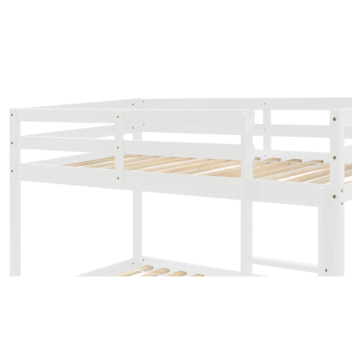 Twin over Twin Floor Bunk Bed with Ladder - White