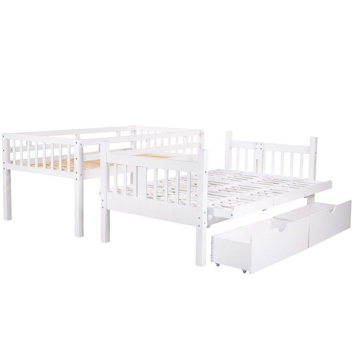 Twin over Full Convertible Bunk Bed withStorage Staircase and Drawers - White