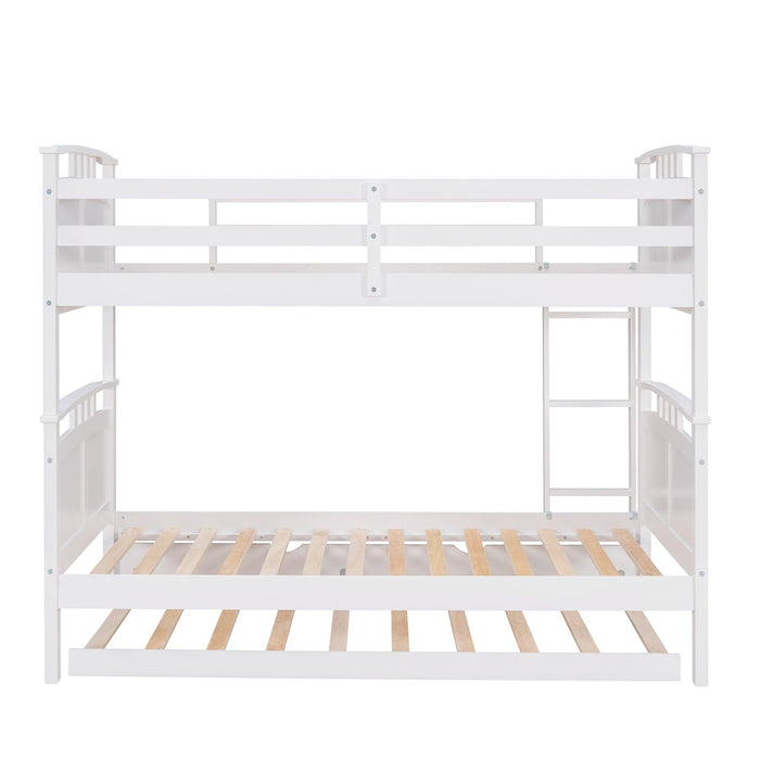 Twin Over Twin Convertible Bunk Bed with Twin Size Trundle and Ladder - White