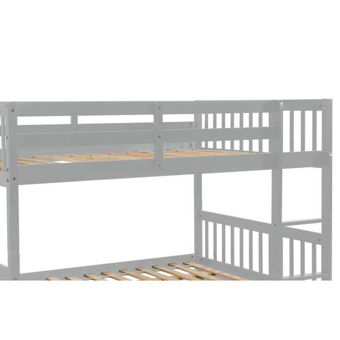 Full Over Full Convertible Bunk Bed with Twin Size Trundle and Safety Rails - Gray