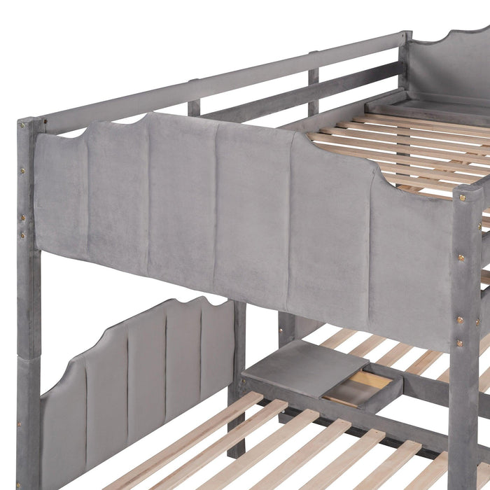 Full over Twin and Twin Bunk Bed with Drawers and Guardrails - Gray