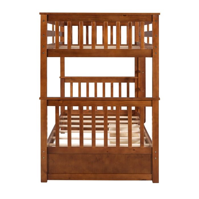 Twin over Twin Bunk Bed with Ladders and TwoStorage Drawers - Walnut