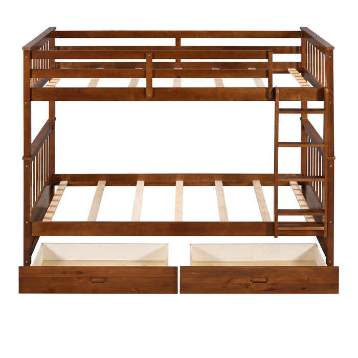 Twin over Twin Bunk Bed with Ladders and TwoStorage Drawers - Walnut