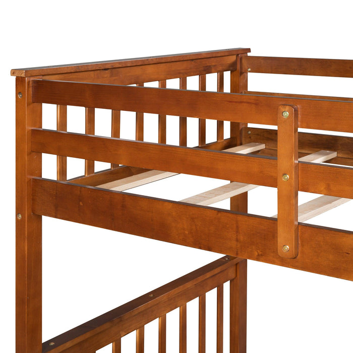 Twin over Twin Bunk Bed with Ladders and TwoStorage Drawers - Walnut