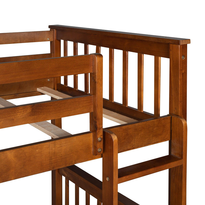 Twin over Twin Bunk Bed with Ladders and TwoStorage Drawers - Walnut