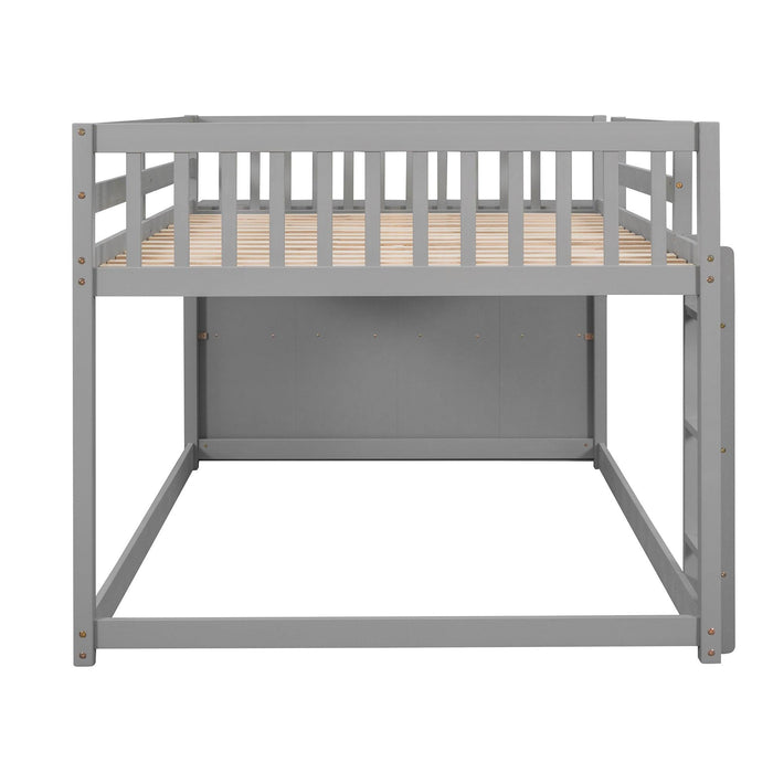 Full over Full Bunk Bed with 4 Drawers and 3 Shelves - Gray