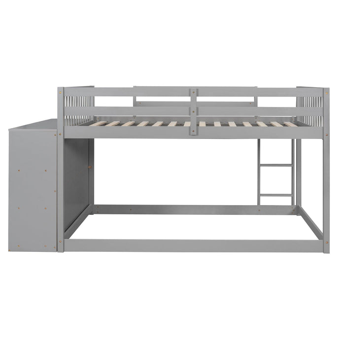 Full over Full Bunk Bed with 4 Drawers and 3 Shelves - Gray