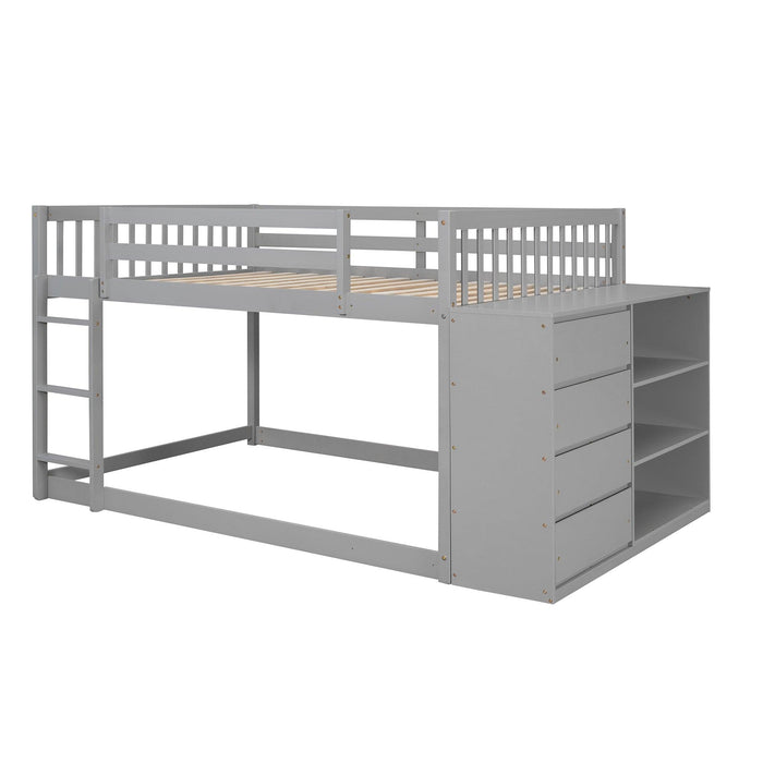 Full over Full Bunk Bed with 4 Drawers and 3 Shelves - Gray