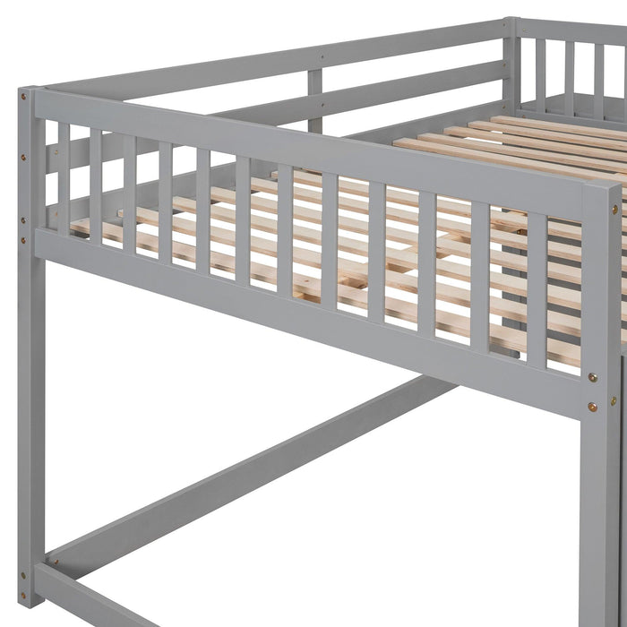 Full over Full Bunk Bed with 4 Drawers and 3 Shelves - Gray