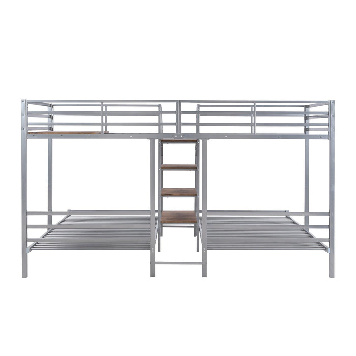 Twin over Twin and Twin Metal Bunk Bed withStorage Shelves Staircase - Silver