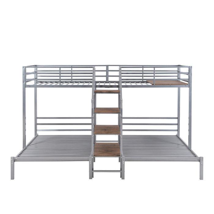 Twin over Twin and Twin Metal Bunk Bed withStorage Shelves Staircase - Silver