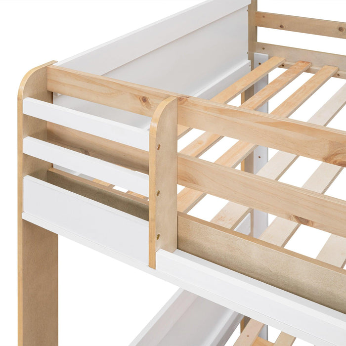 Full over Full Bunk Bed withStorage Shelves, Twin Size Trundle and Ladder - White