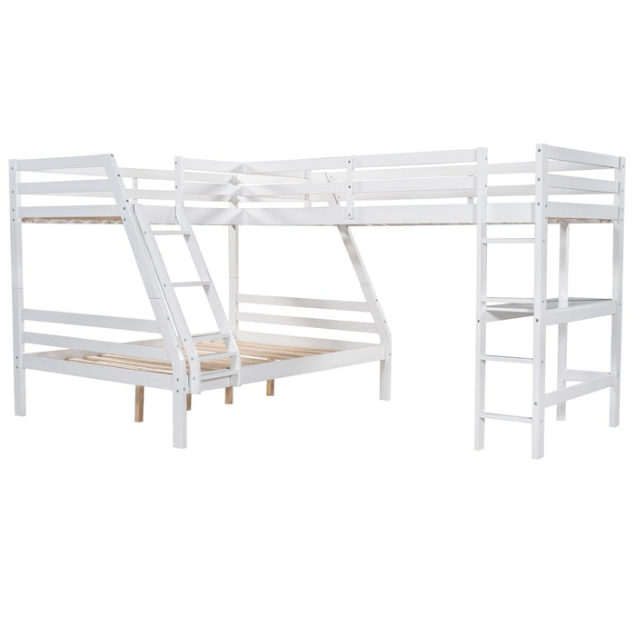 Twin over Full L-Shaped Bunk Bed and Twin Size Loft Bed and Built-in Desk - White