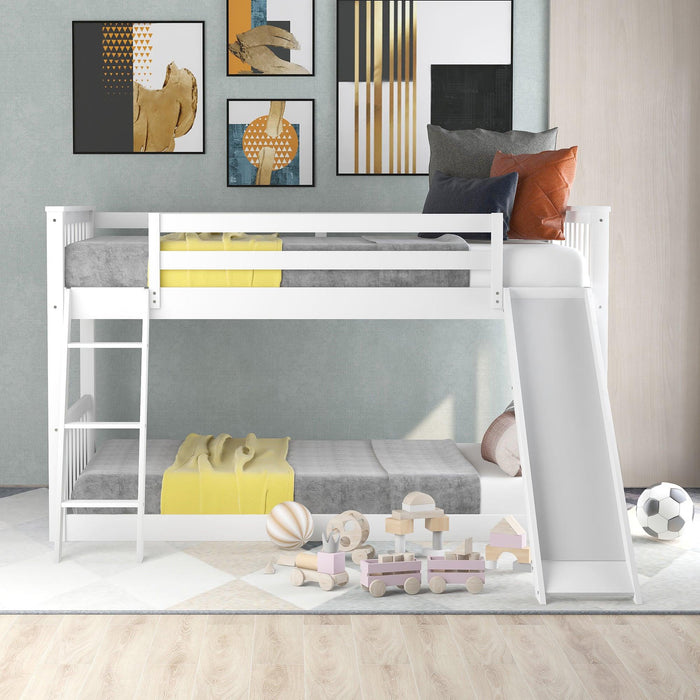 Twin over Twin Bunk Bed with Slide and Ladder - White