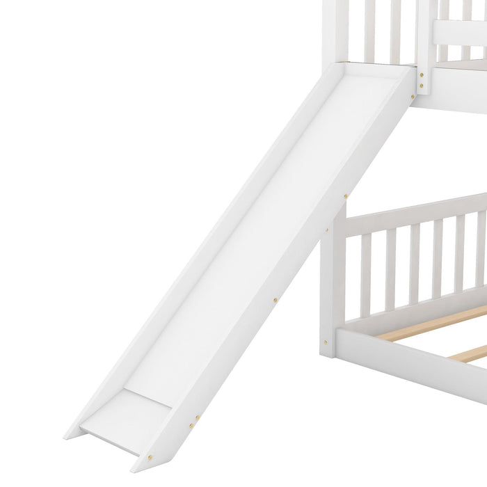 Twin over Twin Bunk Bed with Slide and Ladder - White