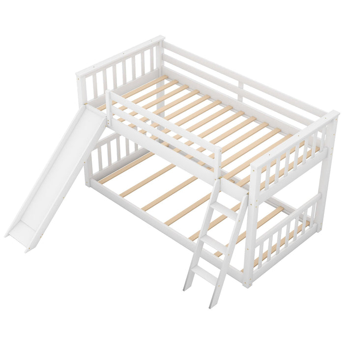 Twin over Twin Bunk Bed with Slide and Ladder - White