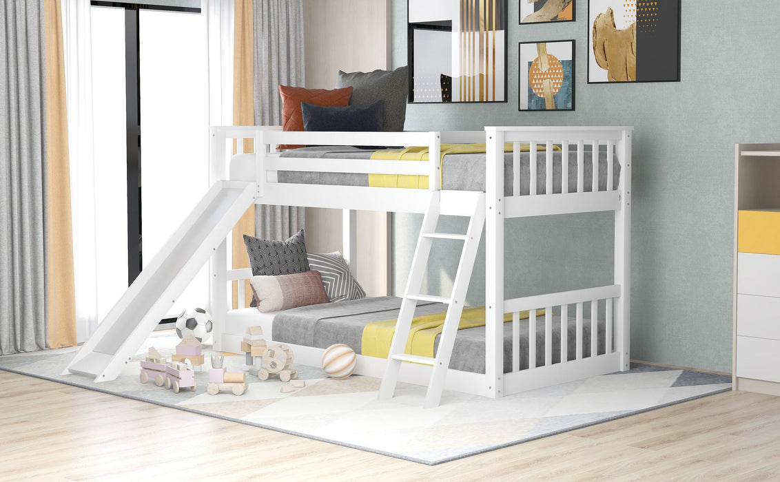 Twin over Twin Bunk Bed with Slide and Ladder - White