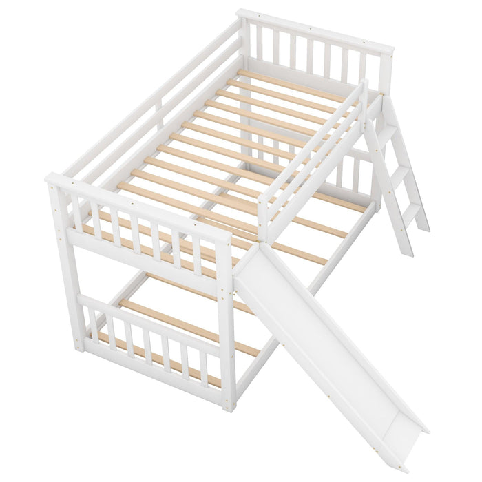 Twin over Twin Bunk Bed with Slide and Ladder - White