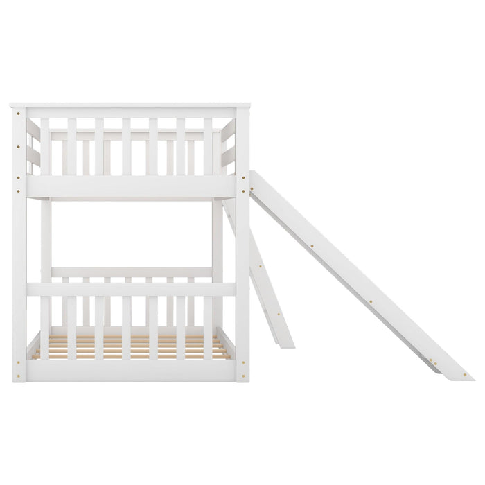 Twin over Twin Bunk Bed with Slide and Ladder - White