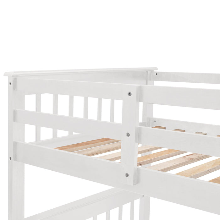 Twin Over Full Bunk Bed with Drawer andStorage Staircase - White