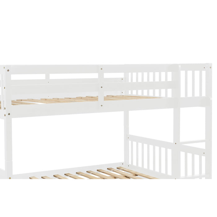 Full Over Full Convertible Bunk Bed with Twin Size Trundle and Safety Rails - White