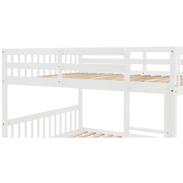 Full Over Full Convertible Bunk Bed with Twin Size Trundle and Safety Rails - White