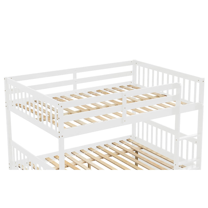 Full Over Full Convertible Bunk Bed with Twin Size Trundle and Safety Rails - White