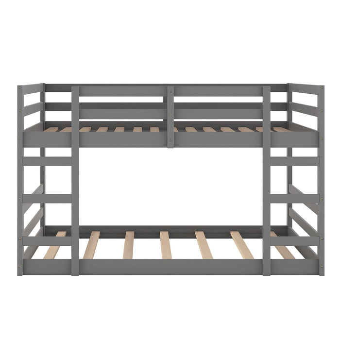 Full Over Full Low Bunk Bed with Ladder - Gray