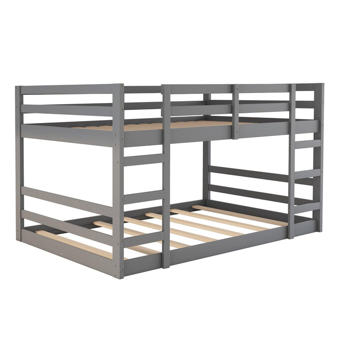 Full Over Full Low Bunk Bed with Ladder - Gray