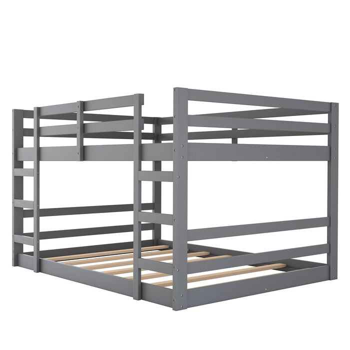 Full Over Full Low Bunk Bed with Ladder - Gray