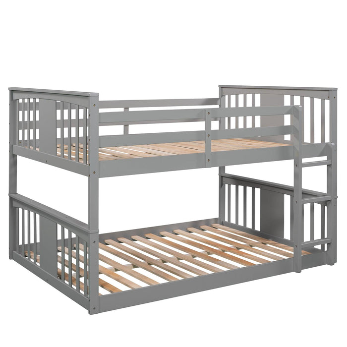 Full Over Full Low Bunk Bed with Ladder - Gray