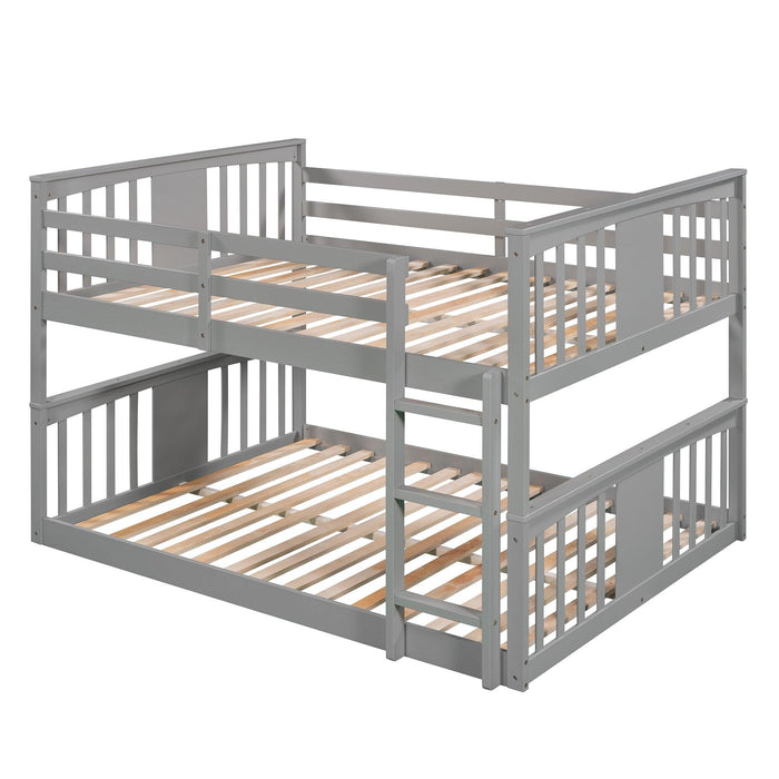 Full Over Full Low Bunk Bed with Ladder - Gray