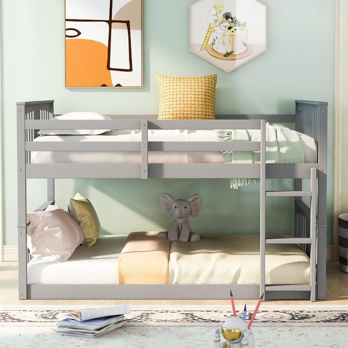 Full Over Full Low Bunk Bed with Ladder - Gray