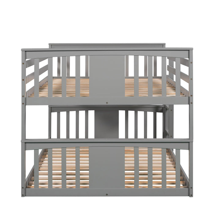 Full Over Full Low Bunk Bed with Ladder - Gray