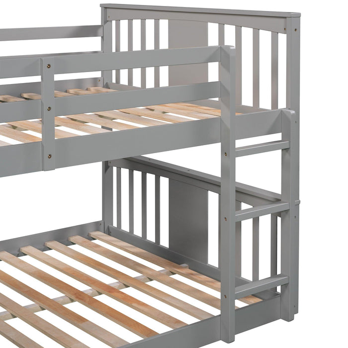 Full Over Full Low Bunk Bed with Ladder - Gray