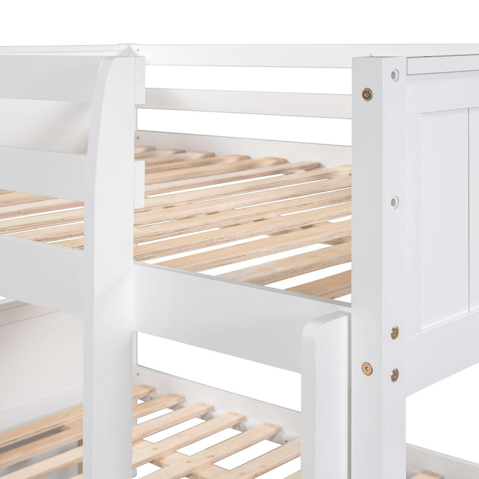 Full Over Full Bunk Bed with Twin Size Trundle, Ladder, Head and Footboard - White