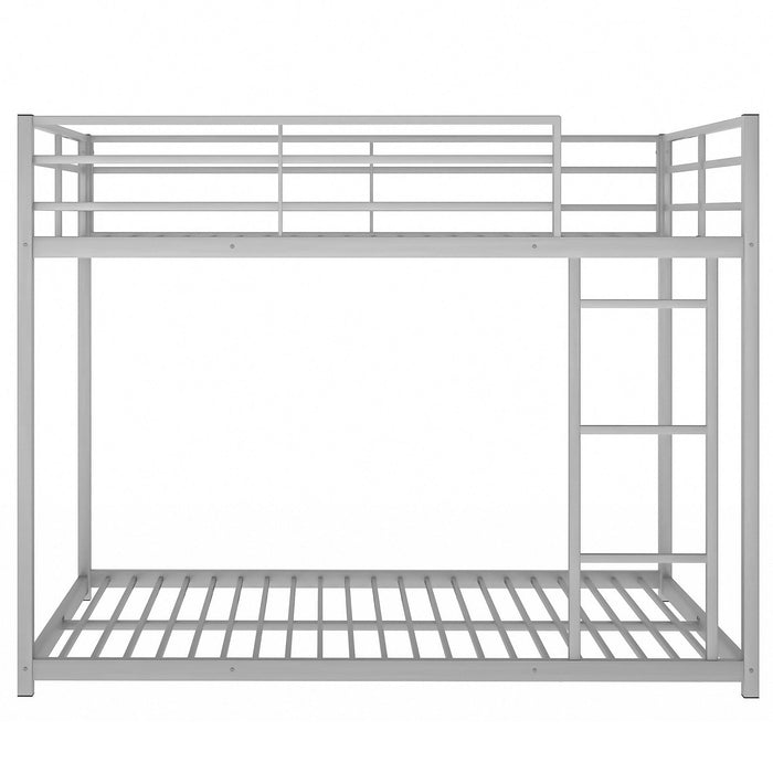 Full over Full Low Metal Bunk Bed with Ladder and Guardrail - Silver