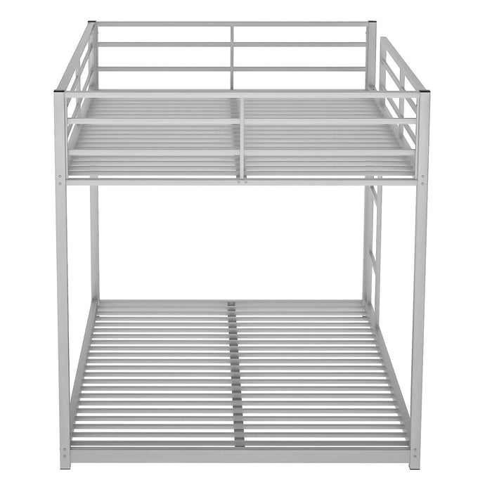 Full over Full Low Metal Bunk Bed with Ladder and Guardrail - Silver