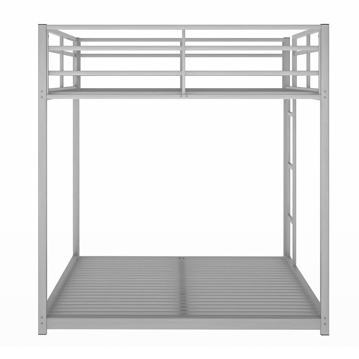 Full over Full Low Metal Bunk Bed with Ladder and Guardrail - Silver