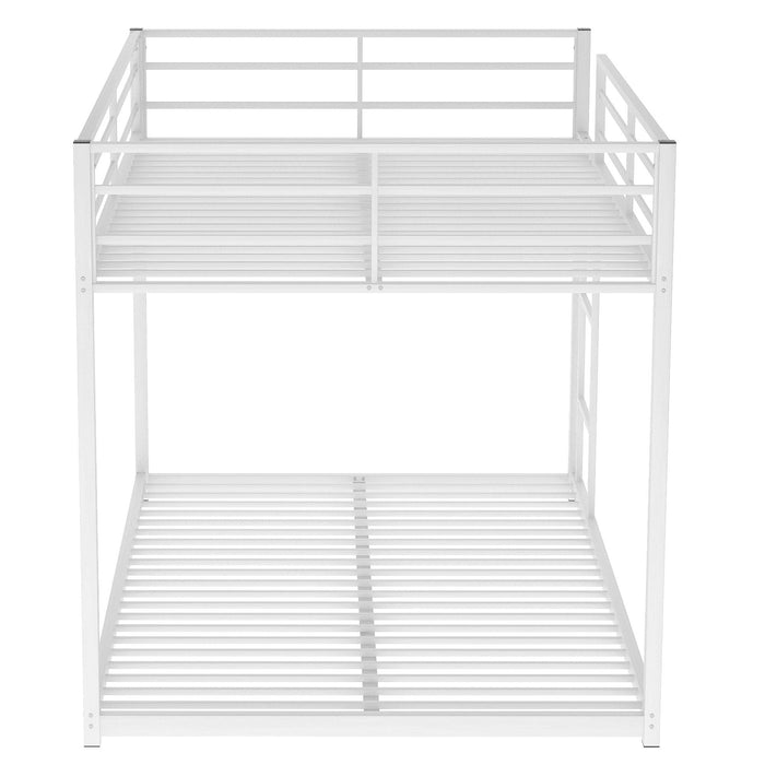 Full over Full Low Metal Bunk Bed with Ladder and Guardrail - White