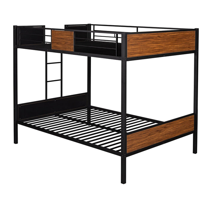 Modern Style Full over Full Metal Bunk Bed Safety Rail and Built-in Ladder