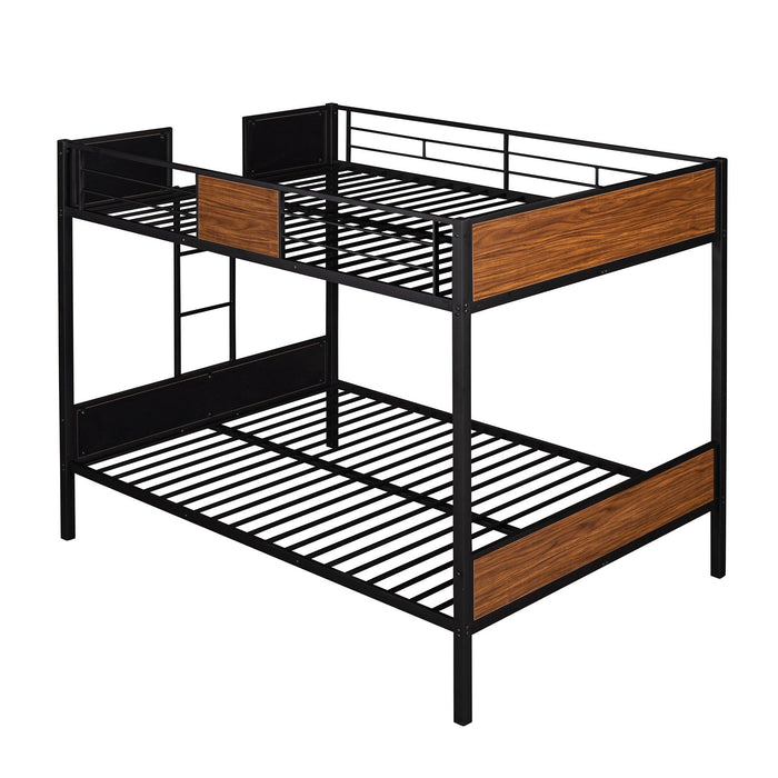 Modern Style Full over Full Metal Bunk Bed Safety Rail and Built-in Ladder