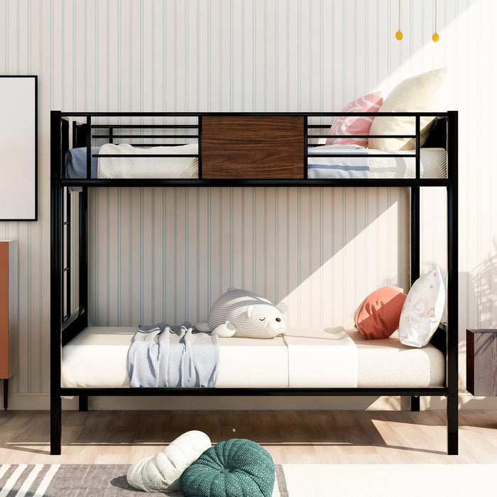 Modern Style Full over Full Metal Bunk Bed Safety Rail and Built-in Ladder