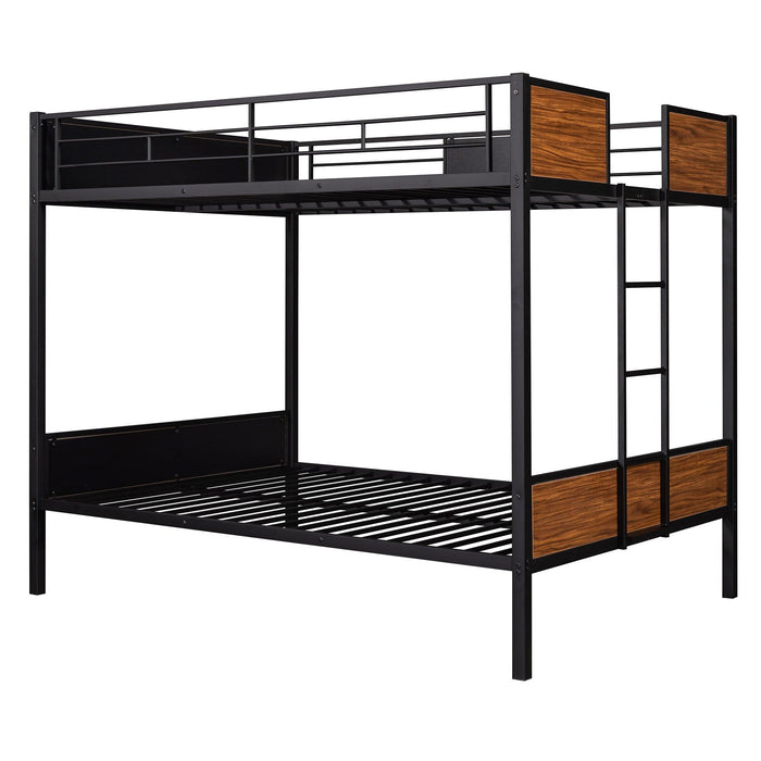 Modern Style Full over Full Metal Bunk Bed Safety Rail and Built-in Ladder